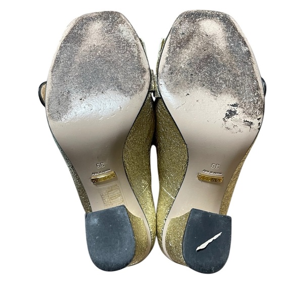 Gucci Gold Marmont Fringes High Heeled Platform Loafer Pumps - Picture 8 of 10